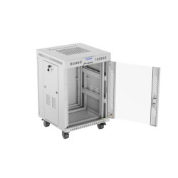 19" Volně stojící racková skříň 15U 600X600 šedé skleněné dveře LCD Lanberg (Flat Pack) V2