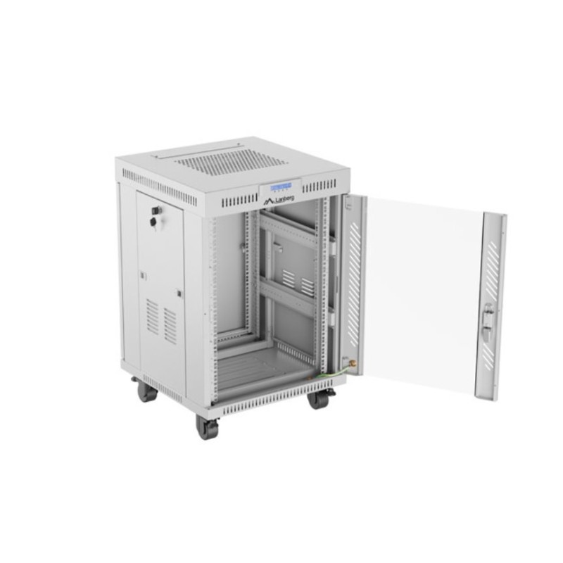 19" Volně stojící racková skříň 15U 600X600 šedé skleněné dveře LCD Lanberg (Flat Pack) V2