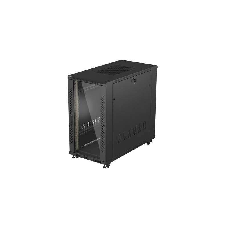 19" Volně stojící racková skříň 22U 600X1200 černé skleněné dveře Lanberg (ploché balení)