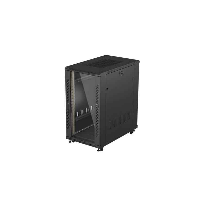 19" Volně stojící racková skříň 22U 600X1000 černé skleněné dveře Lanberg (ploché balení)