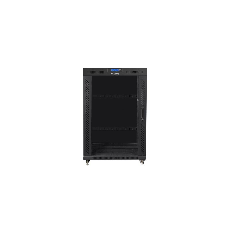 19" Volně stojící racková skříň 22U 800X1000 černé skleněné dveře LCD Lanberg (Flat Pack) V2