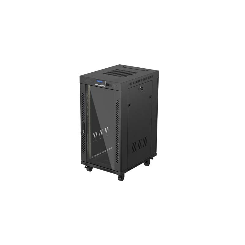 19" Volně stojící racková skříň 22U 600X800 černé skleněné dveře Lanberg (ploché balení) V2