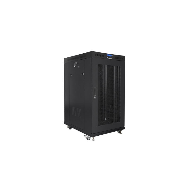 19" Volně stojící racková skříň 22U/800X1000 (Flat Pack) se síťovými dveřmi LCD černá Lanberg V2
