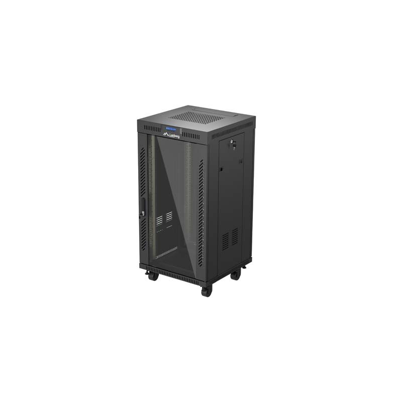 19" Volně stojící racková skříň 22U 600X600 černé skleněné dveře Lanberg (ploché balení) V2