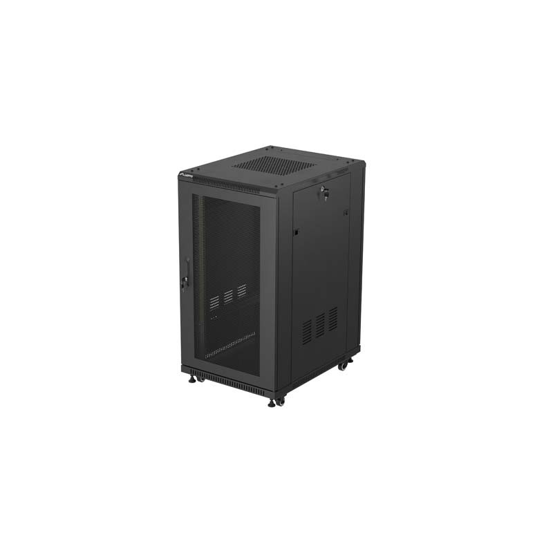 19" Volně stojící racková skříň 22U/600X800 (Flat Pack) se síťovými dveřmi černá Lanberg