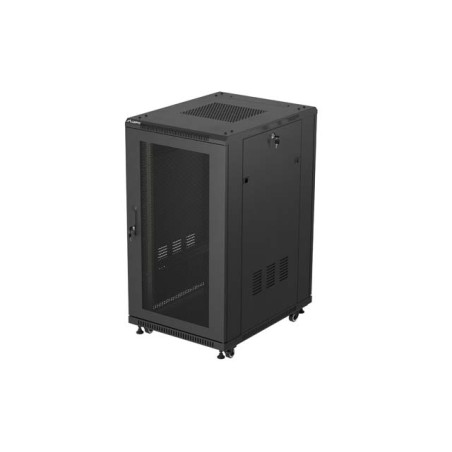 19" Volně stojící racková skříň 22U/600X800 (Flat Pack) se síťovými dveřmi černá Lanberg
