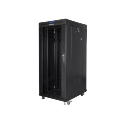 19" Volně stojící racková skříň 27U/600X800 (Flat Pack) S prosklenými dveřmi LCD černá Lanberg V2