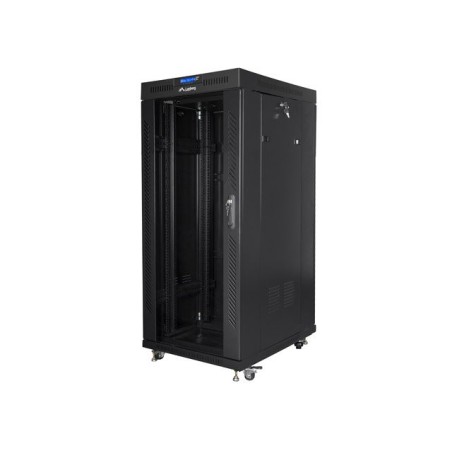 19" Volně stojící racková skříň 27U/600X800 (Flat Pack) S prosklenými dveřmi LCD černá Lanberg V2