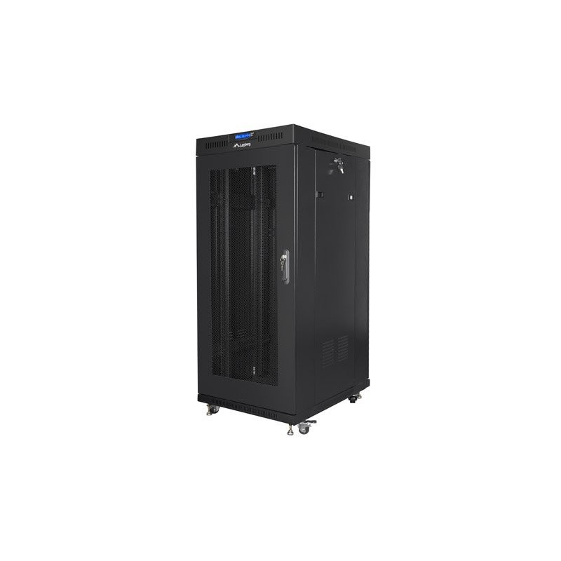 19" Volně stojící racková skříň 27U/600X800 (Flat Pack) se síťovými dveřmi LCD černá Lanberg V2