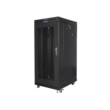 19" Volně stojící racková skříň 27U/600X800 (Flat Pack) se síťovými dveřmi LCD černá Lanberg V2