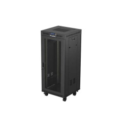 19" Volně stojící racková skříň 27U/600X600 (Flat Pack) se síťovanými dveřmi LCD černá Lanberg V2