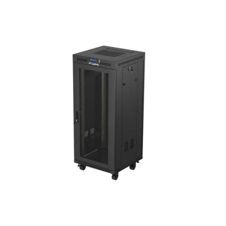 19" Volně stojící racková skříň 27U/600X600 (Flat Pack) se síťovanými dveřmi LCD černá Lanberg V2
