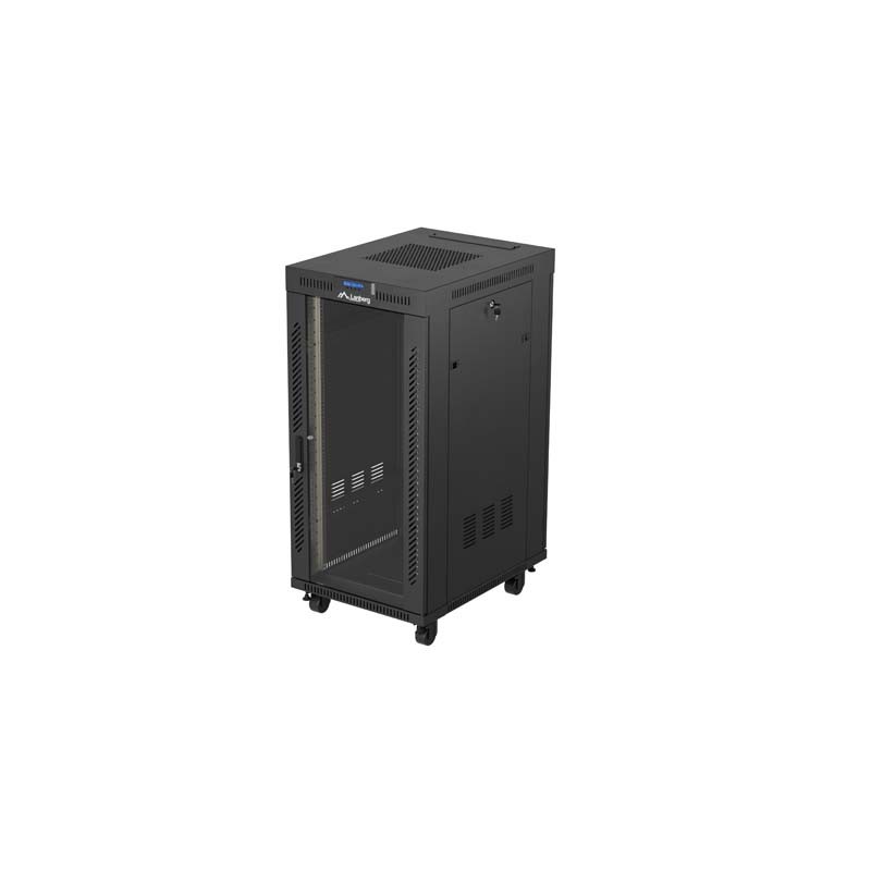 19" Volně stojící racková skříň 24U 600X800 černé skleněné dveře LCD Lanberg (Flat Pack) V2