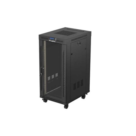 19" Volně stojící racková skříň 24U 600X800 černé skleněné dveře LCD Lanberg (Flat Pack) V2