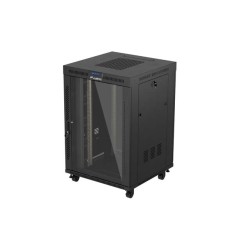 19" Volně stojící racková skříň 22U/800X800 (Flat Pack) S prosklenými dveřmi LCD černá Lanberg V2