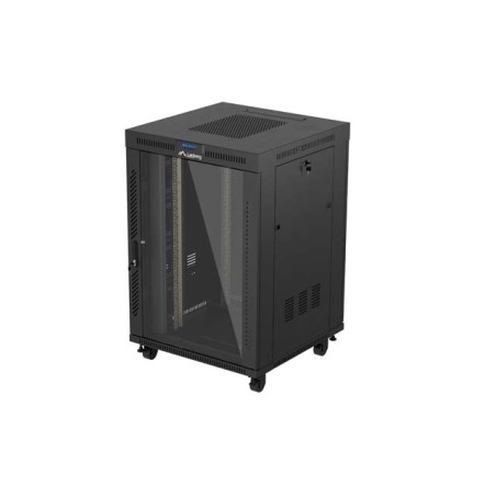 19" Volně stojící racková skříň 22U/800X800 (Flat Pack) S prosklenými dveřmi LCD černá Lanberg V2