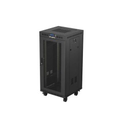 19" Volně stojící racková skříň 24U 600X600 černá S perforovanými dveřmi Lanberg (Flat Pack) V2