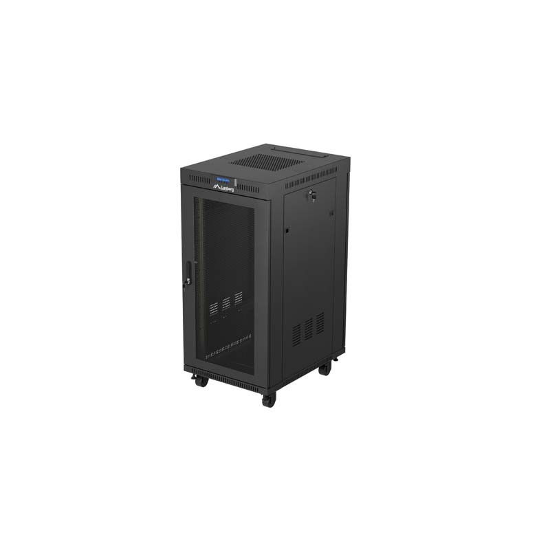 19" Volně stojící racková skříň 24U 600X800 černá S perforovanými dveřmi Lanberg (Flat Pack) V2