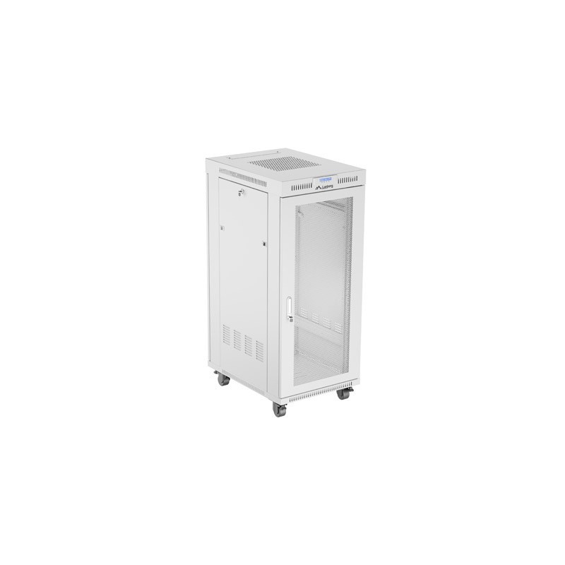 19" Volně stojící racková skříň 27U 600X800 šedá LCD S perforovanými dveřmi Lanberg (ploché balení)
