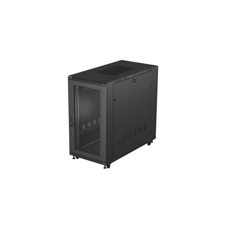 19" Volně stojící racková skříň 22U 600X1200 černé perforované dveře Lanberg (ploché balení)