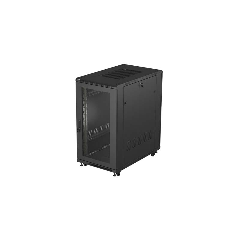 19" Volně stojící racková skříň 22U 600X1000 černé perforované dveře Lanberg (ploché balení)