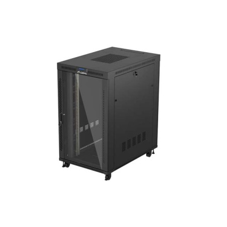 19" Volně stojící racková skříň 27U/800X1200 (Flat Pack) S prosklenými dveřmi LCD černá Lanberg
