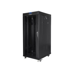 19" Volně stojící racková skříň 27U/800X1000 (Flat Pack) S prosklenými dveřmi LCD černá Lanberg V2
