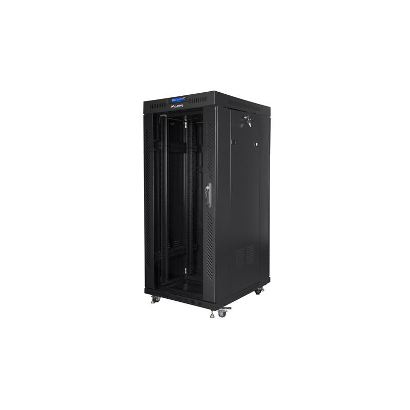 19" Volně stojící racková skříň 27U/800X1000 (Flat Pack) S prosklenými dveřmi LCD černá Lanberg V2