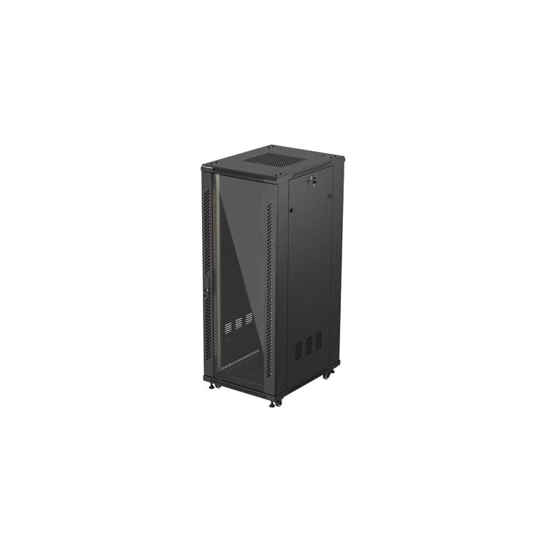 19" Volně stojící racková skříň 32U/600X800 (Flat Pack) S prosklenými dveřmi černá Lanberg