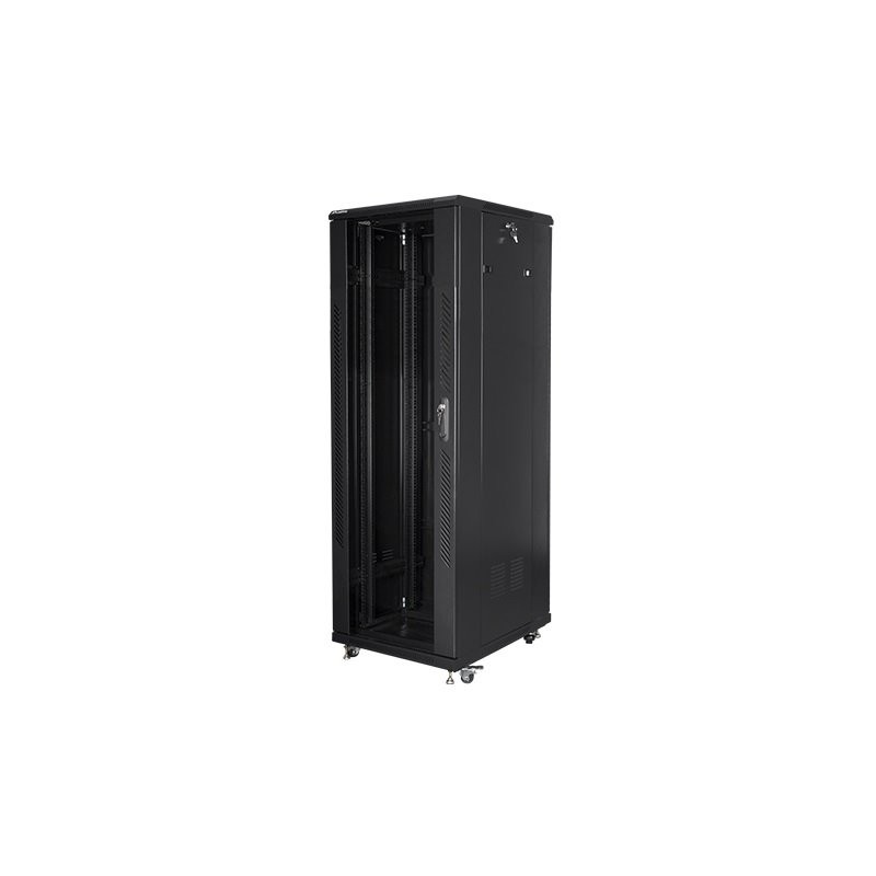 19" Volně stojící racková skříň 37U/600X800 (Flat Pack) S prosklenými dveřmi černá Lanberg