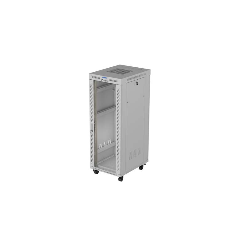 19" Volně stojící racková skříň 32U 600X800 šedé skleněné dveře LCD Lanberg (Flat Pack) V2