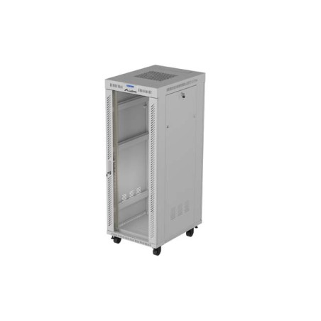 19" Volně stojící racková skříň 32U 600X800 šedé skleněné dveře LCD Lanberg (Flat Pack) V2