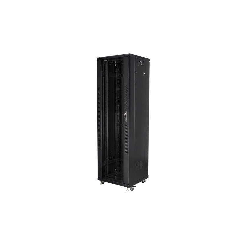 19" Volně stojící racková skříň 42U/600X600 (Flat Pack) S prosklenými dveřmi černá Lanberg