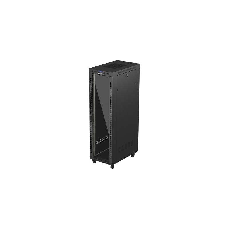 19" Volně stojící racková skříň 42U/600X1000 (Flat Pack) S prosklenými dveřmi LCD černá Lanberg V2