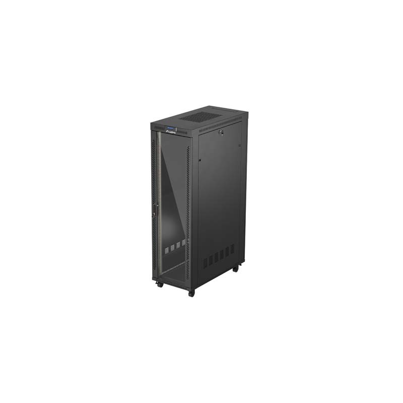 19" Volně stojící racková skříň 42U 600X1200 černé skleněné dveře LCD Lanberg (Flat Pack) V2