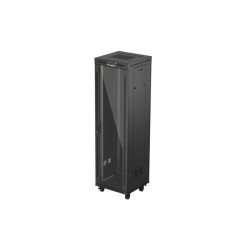 19" Volně stojící racková skříň 42U/600X600 (Flat Pack) S prosklenými dveřmi LCD černá Lanberg V2