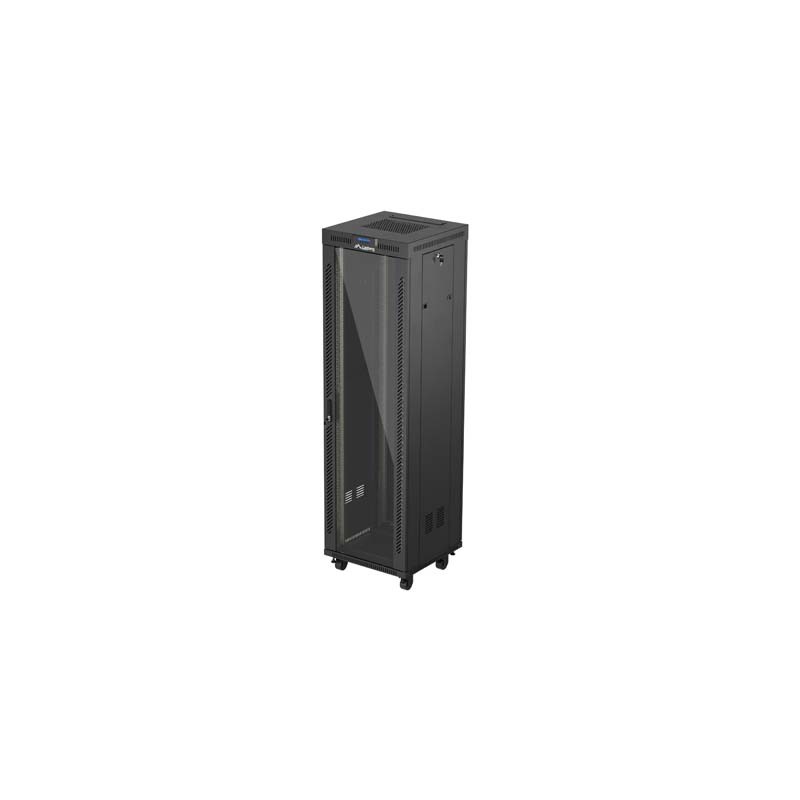 19" Volně stojící racková skříň 42U/600X600 (Flat Pack) S prosklenými dveřmi LCD černá Lanberg V2
