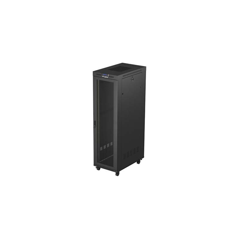 19" Volně stojící racková skříň 42U/600X1000 (Flat Pack) se síťovými dveřmi LCD černá Lanberg V2