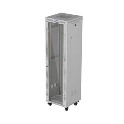 19" Volně stojící racková skříň 42U 600X600 šedé skleněné dveře LCD Lanberg (Flat Pack) V2
