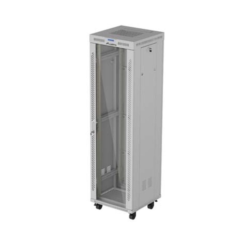 19" Volně stojící racková skříň 42U 600X600 šedé skleněné dveře LCD Lanberg (Flat Pack) V2