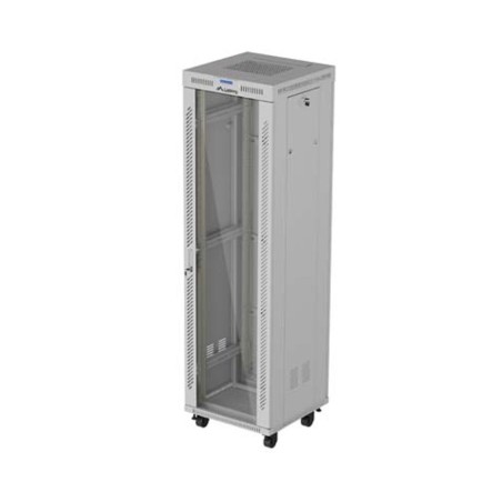 19" Volně stojící racková skříň 42U 600X600 šedé skleněné dveře LCD Lanberg (Flat Pack) V2