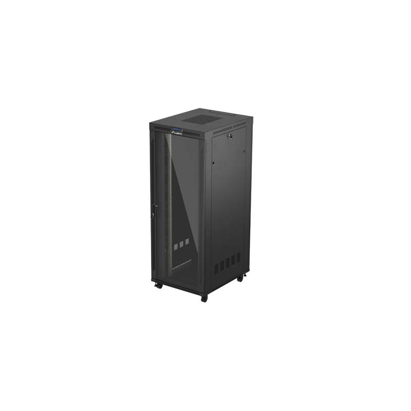 19" Volně stojící racková skříň 42U/800X1000 (Flat Pack) S prosklenými dveřmi LCD černá Lanberg V2