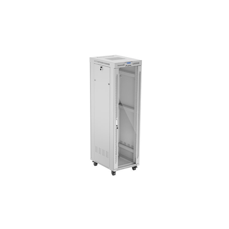 19" Volně stojící racková skříň 42U 600X800 šedé skleněné dveře LCD Lanberg (Flat Pack) V2