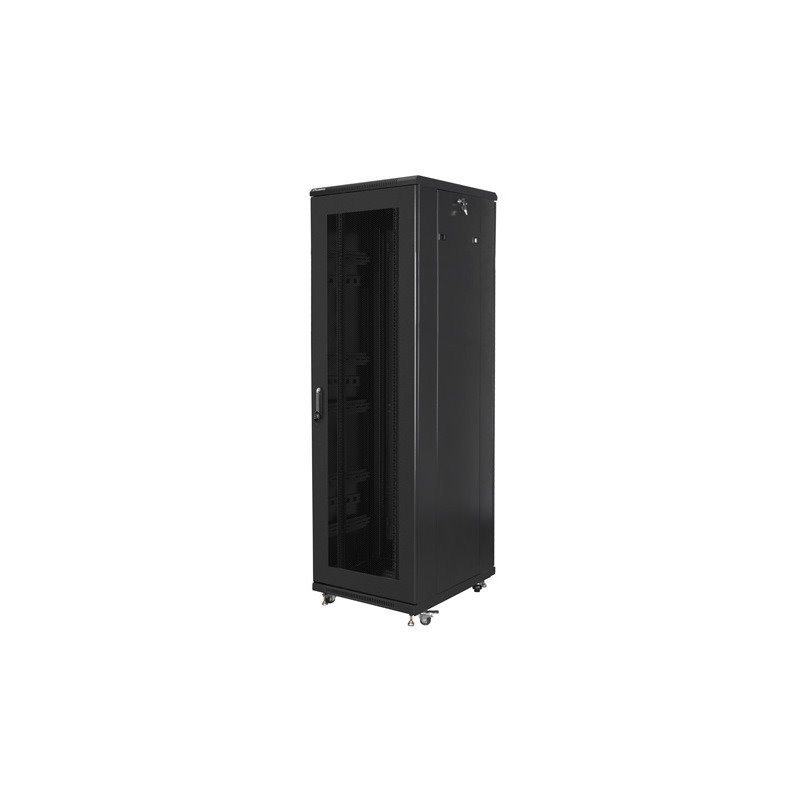 19" Volně stojící racková skříň 42U/600X800 (Flat Pack) se síťovanými dveřmi černá Lanberg