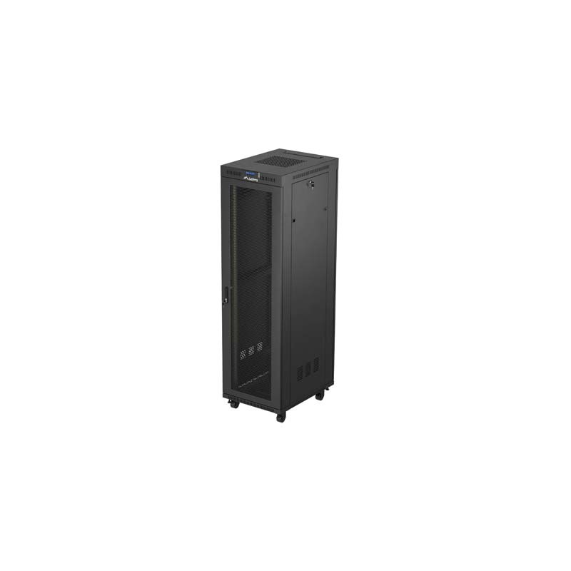 19" Volně stojící racková skříň 42U/600X800 (Flat Pack) se síťovými dveřmi LCD černá Lanberg V2