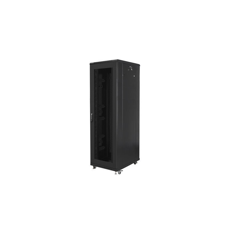 19" Volně stojící racková skříň 42U/800×800 (Flat) S perforovanými dveřmi, černá, Lanberg
