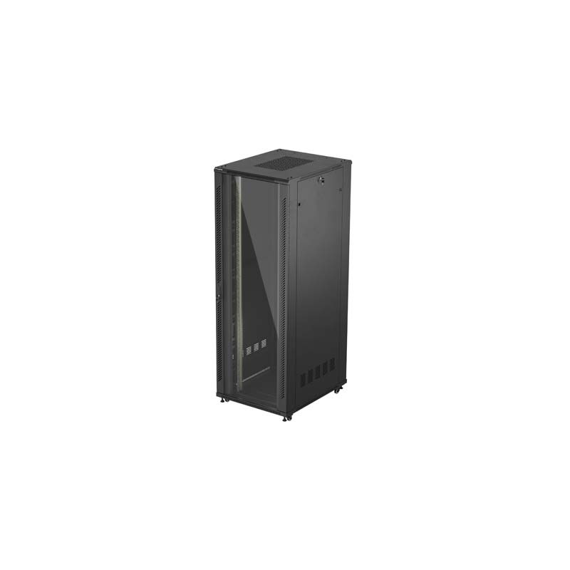 19" Volně stojící racková skříň 47U/800X1000 (Flat Pack) S prosklenými dveřmi černá Lanberg