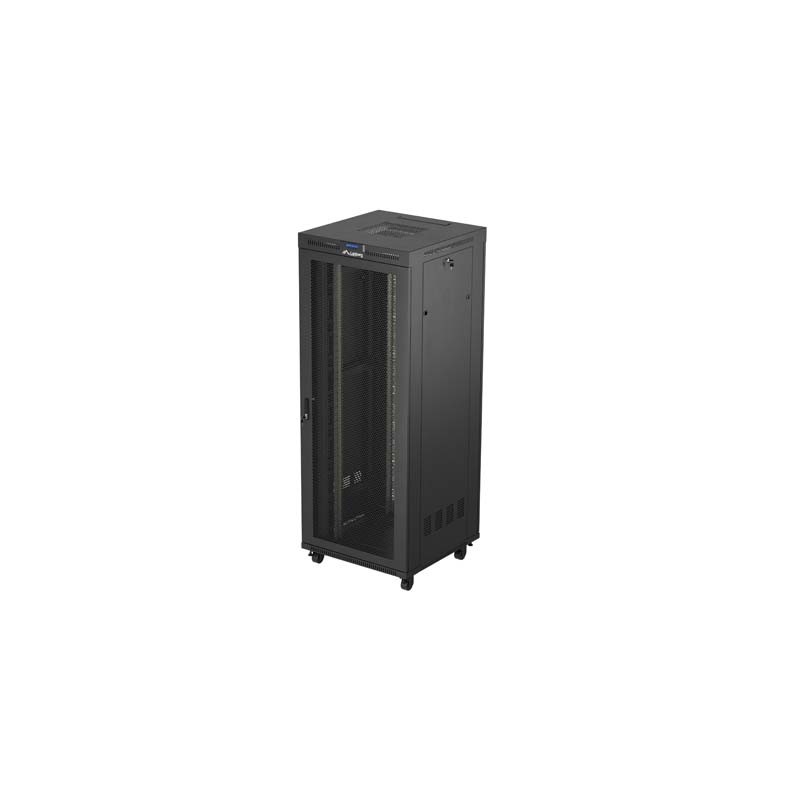 19" Volně stojící racková skříň 42U 800X800 černá LCD perforovaná Dvířka Lanberg (ploché balení)