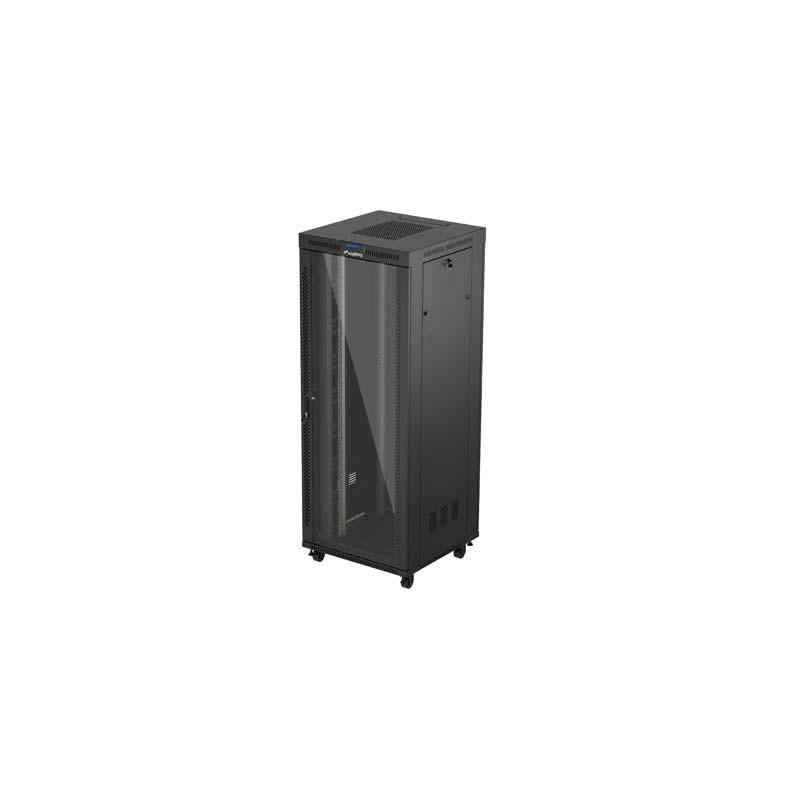19" Volně stojící racková skříň 42U/800X800 (Flat Pack) S prosklenými dveřmi LCD černá Lanberg V2