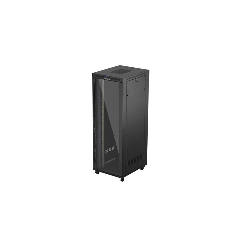 19" Volně stojící racková skříň 47U/800X1000 (Flat Pack) S prosklenými dveřmi LCD černá Lanberg V2